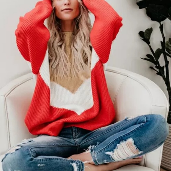 Colorblock Chevron Stripe Sweater M - Picture 4 of 7